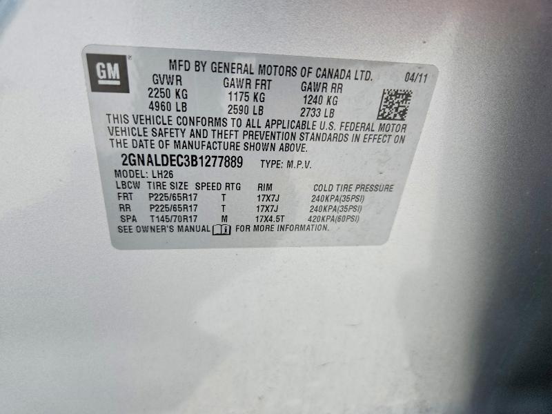 59814376 :رقم المزاد ، 2GNALDEC3B1277889 vin ، 2011 Chevrolet Equinox مزاد بيع