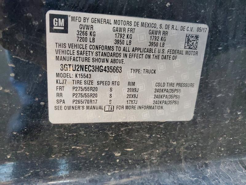 2017 Gmc Sierra მანქანა იყიდება აუქციონზე, vin: 3GTU2NEC3HG435663, აუქციონის ნომერი: 60665596