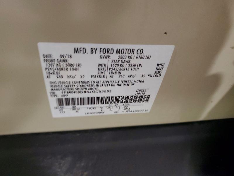 2018 Ford Explorer მანქანა იყიდება აუქციონზე, vin: 1FM5K8D86JGC93583, აუქციონის ნომერი: 59814726