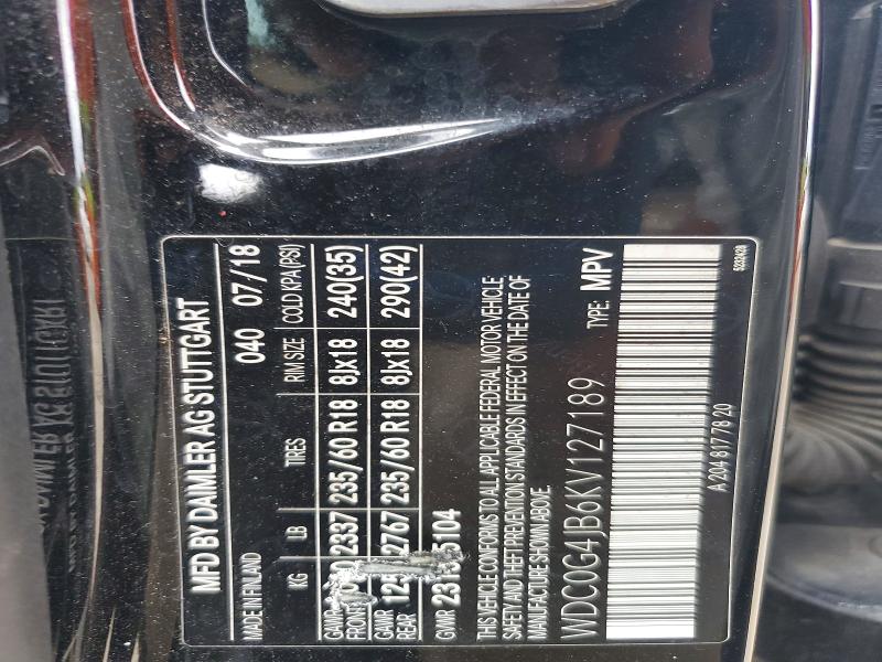 2019 Mercedes-benz Glc მანქანა იყიდება აუქციონზე, vin: WDC0G4JB6KV127189, აუქციონის ნომერი: 61635086