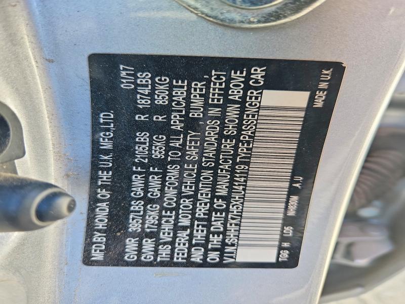 59911766 :رقم المزاد ، SHHFK7H5XHU414119 vin ، 2017 Honda Civic مزاد بيع
