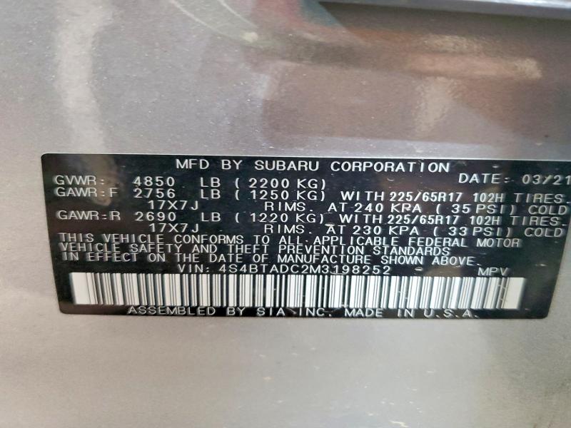 Продажа на аукционе авто 2021 Subaru Outback, vin: 4S4BTADC2M3198252, номер лота: 61307226