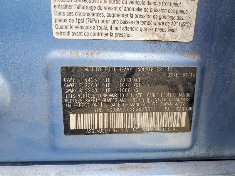 Aukcja sprzedaży 2012 Subaru Legacy, vin: 4S3BMCL69C3025562, numer aukcji: 63192566