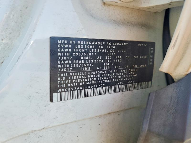 Aukcja sprzedaży 2017 Volkswagen Tiguan, vin: WVGBV7AX1HK052702, numer aukcji: 62244536