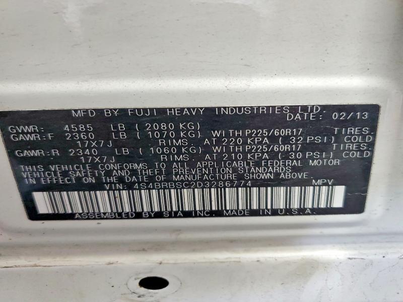 59605076 :رقم المزاد ، 4S4BRBSC2D3286774 vin ، 2013 Subaru Outback مزاد بيع