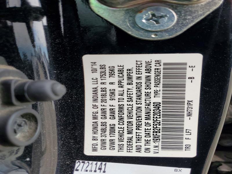 2015 Honda Civic მანქანა იყიდება აუქციონზე, vin: 19XFB2F52FE203460, აუქციონის ნომერი: 60669476