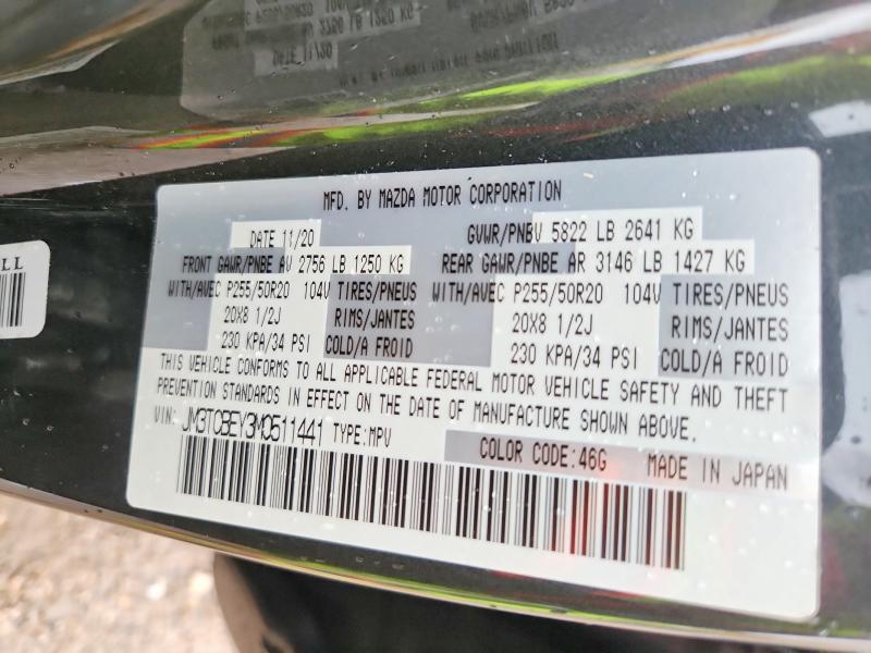 2021 Mazda Cx-9 მანქანა იყიდება აუქციონზე, vin: JM3TCBEY3M0511441, აუქციონის ნომერი: 60840466