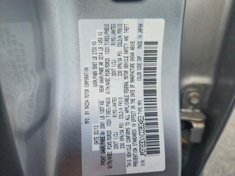 Aukcja sprzedaży 2012 Mazda Cx-9, vin: JM3TB3DVXC0353453, numer aukcji: 62926526