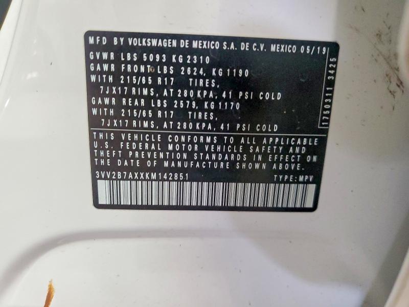 59611396 :رقم المزاد ، 3VV2B7AXXKM142851 vin ، 2019 Volkswagen Tiguan مزاد بيع