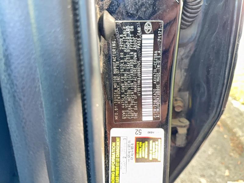 2018 Toyota Camry მანქანა იყიდება აუქციონზე, vin: 4T1B11HK8JU660245, აუქციონის ნომერი: 60044296