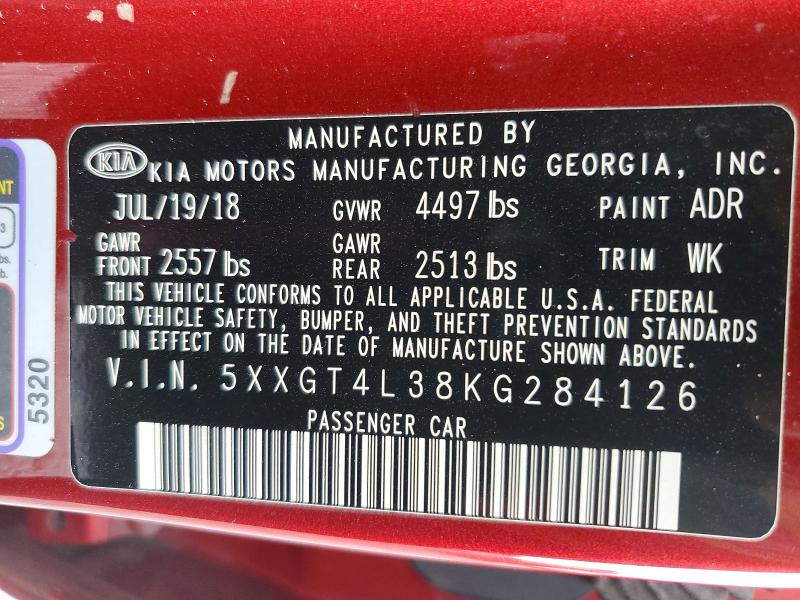 60033006 :رقم المزاد ، 5XXGT4L38KG284126 vin ، 2019 Kia Optima مزاد بيع