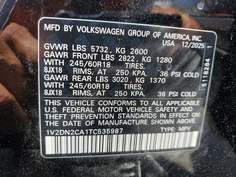 62513176 :رقم المزاد ، 1V2DN2CA1TC535987 vin ، 2026 Volkswagen Atlas مزاد بيع