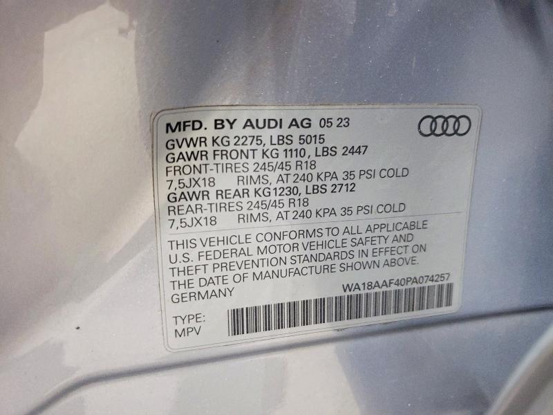 Aukcja sprzedaży 2023 Audi A4 Allroad, vin: WA18AAF40PA074257, numer aukcji: 61983076