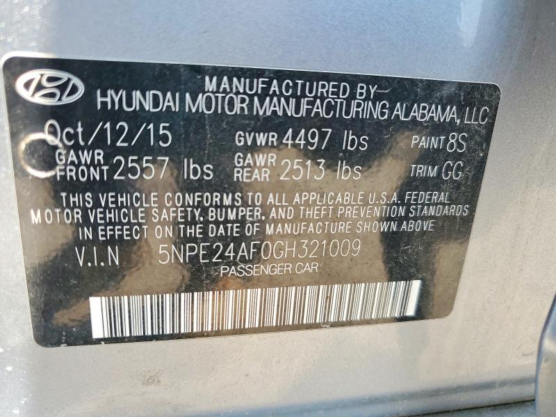 Aukcja sprzedaży 2016 Hyundai Sonata, vin: 5NPE24AF0GH321009, numer aukcji: 59999896