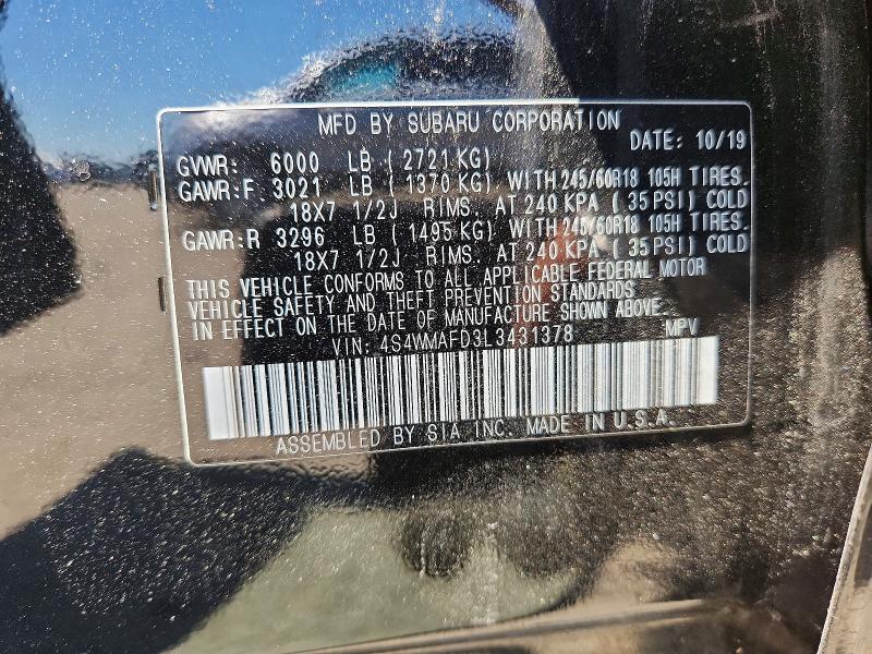 Продаж на аукціоні авто 2020 Subaru Ascent, vin: 4S4WMAFD3L3431378, номер лоту: 60470636