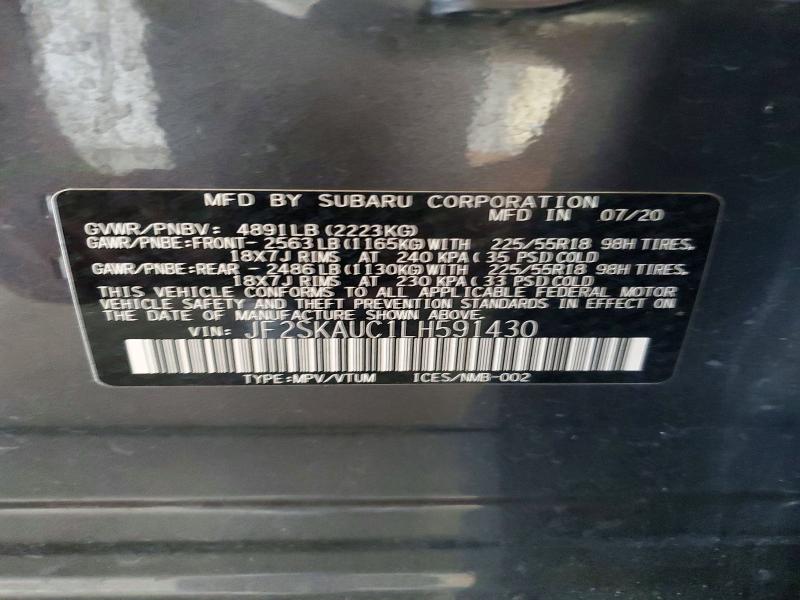 63159226 :رقم المزاد ، JF2SKAUC1LH591430 vin ، 2020 Subaru Forester مزاد بيع