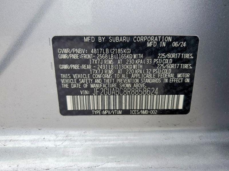 Продажа на аукционе авто 2024 Subaru Crosstrek, vin: JF2GUABC8R8858624, номер лота: 59817006