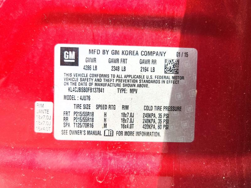 62411666 :رقم المزاد ، KL4CJBSB0FB137841 vin ، 2015 Buick Encore مزاد بيع