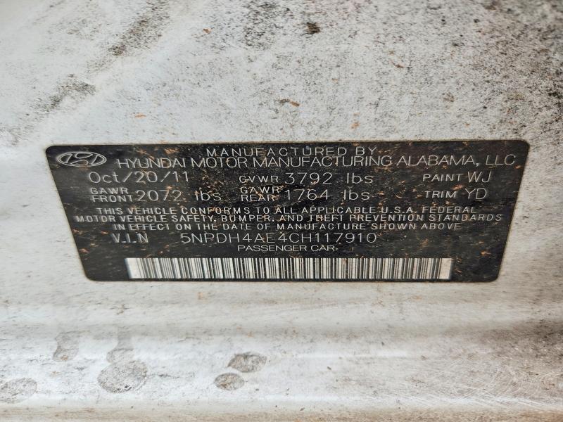 57603276 :رقم المزاد ، 5NPDH4AE4CH117910 vin ، 2012 Hyundai Elantra مزاد بيع