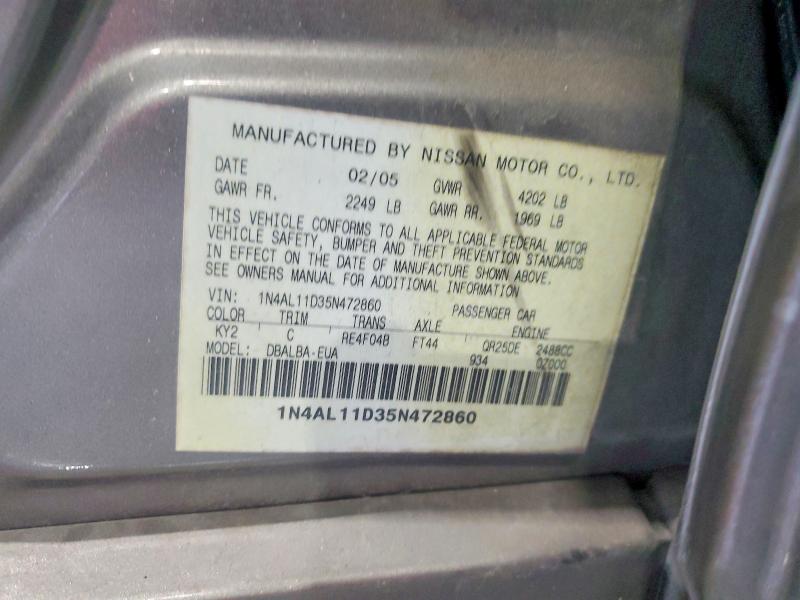 Aukcja sprzedaży 2005 Nissan Altima, vin: 1N4AL11D35N472860, numer aukcji: 58042896