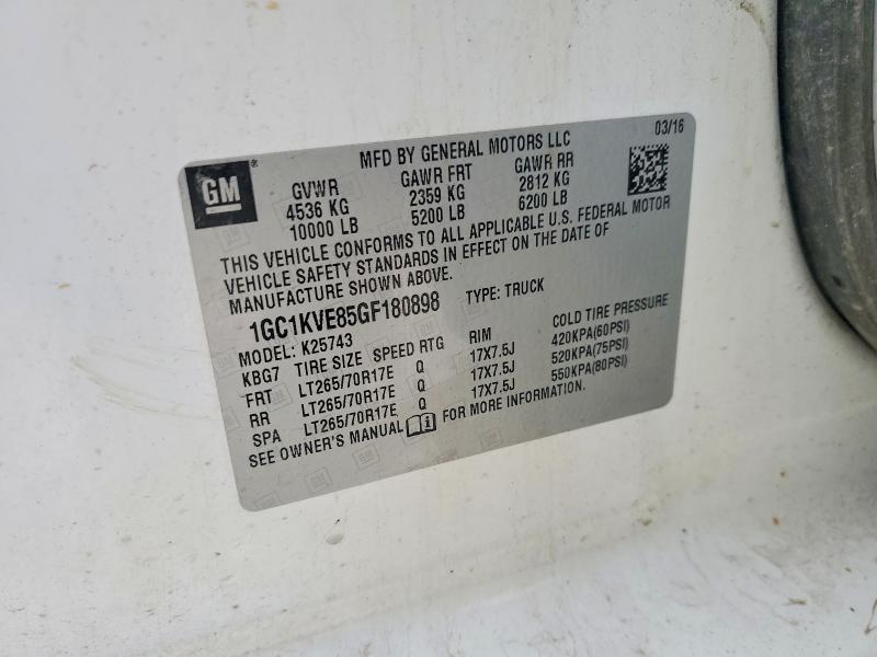 2016 Chevrolet Silverado მანქანა იყიდება აუქციონზე, vin: 1GC1KVE85GF180898, აუქციონის ნომერი: 62379606