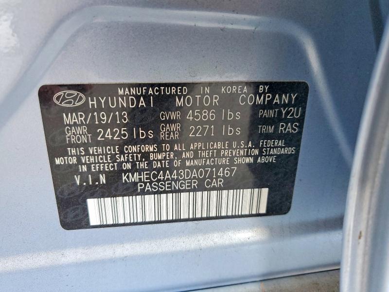 Aukcja sprzedaży 2013 Hyundai Sonata, vin: KMHEC4A43DA071467, numer aukcji: 62697746