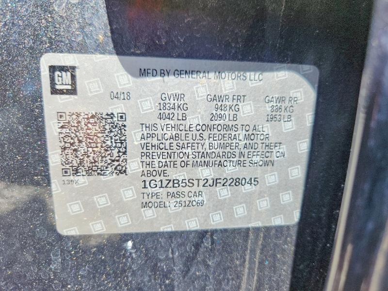 59896456 :رقم المزاد ، 1G1ZB5ST2JF228045 vin ، 2018 Chevrolet Malibu مزاد بيع