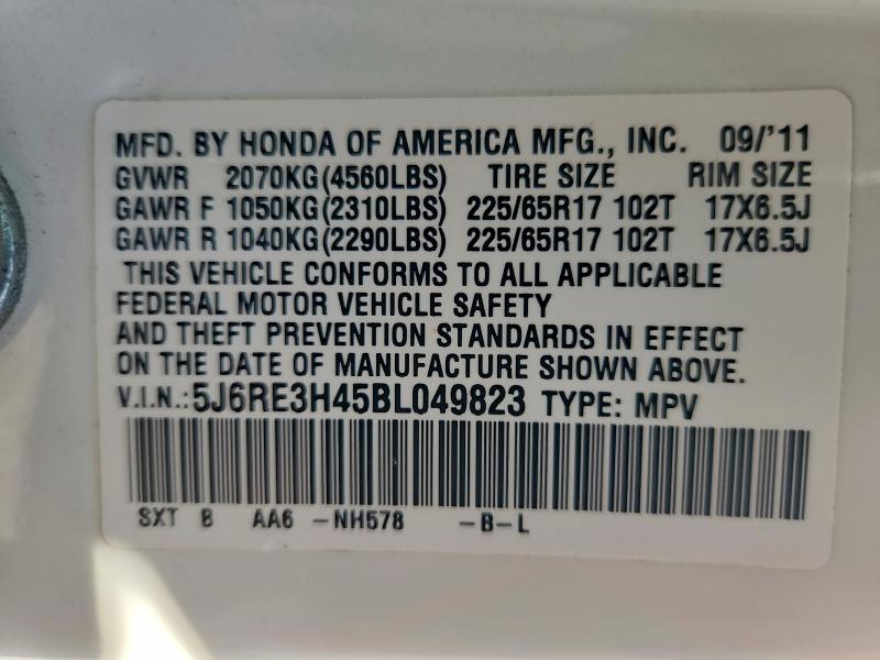Продажа на аукционе авто 2011 Honda Cr-v, vin: 5J6RE3H45BL049823, номер лота: 62874706