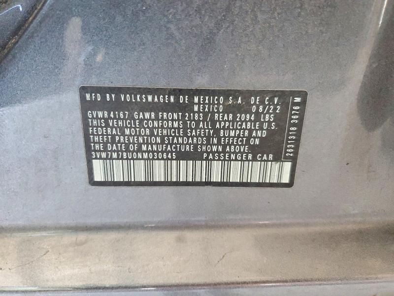 63131736 :رقم المزاد ، 3VW7M7BU0NM030645 vin ، 2022 Volkswagen Jetta مزاد بيع
