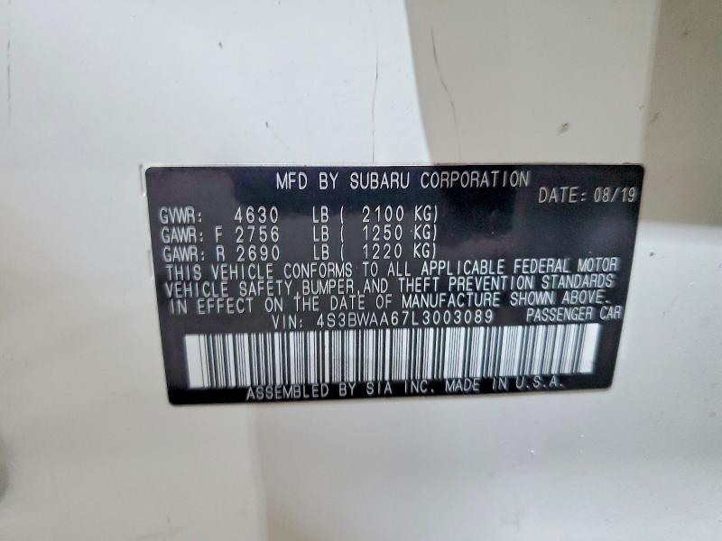 2020 Subaru Legacy მანქანა იყიდება აუქციონზე, vin: 4S3BWAA67L3003089, აუქციონის ნომერი: 59921346