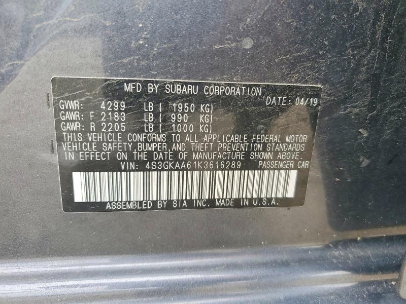Aukcja sprzedaży 2019 Subaru Impreza, vin: 4S3GKAA61K3616289, numer aukcji: 63387566