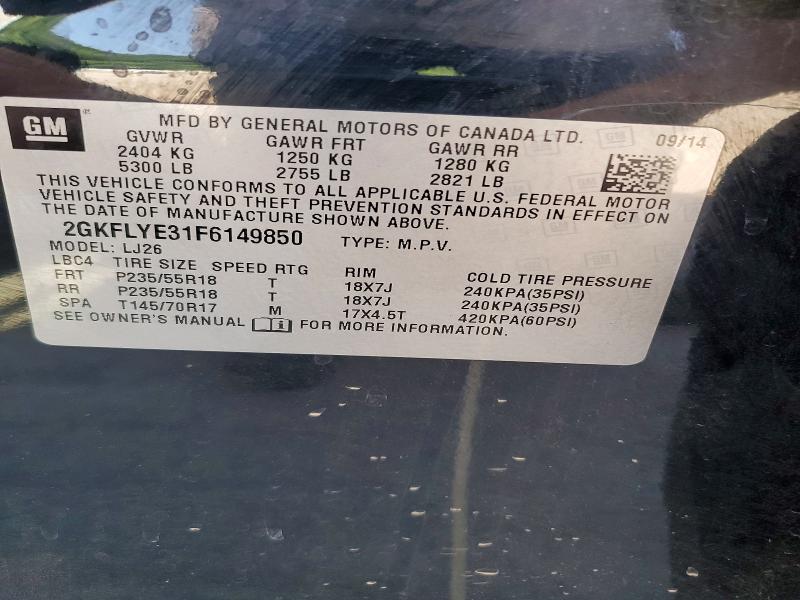 2015 Gmc Terrain მანქანა იყიდება აუქციონზე, vin: 2GKFLYE31F6149850, აუქციონის ნომერი: 59647646