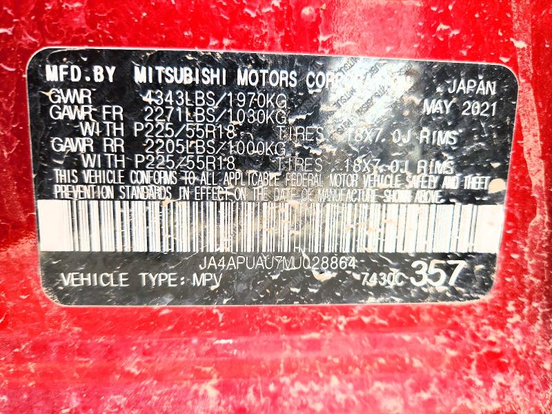 2021 Mitsubishi Outlander Sport მანქანა იყიდება აუქციონზე, vin: JA4APUAU7MU028864, აუქციონის ნომერი: 61042726