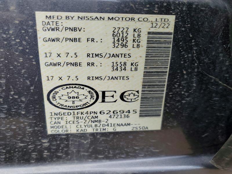 Продажа на аукционе авто 2023 Nissan Frontier, vin: 1N6ED1FK4PN626945, номер лота: 59625876