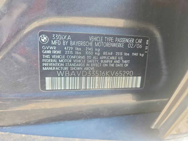 Aukcja sprzedaży 2006 Bmw 330, vin: WBAVD33516KV65290, numer aukcji: 62316826