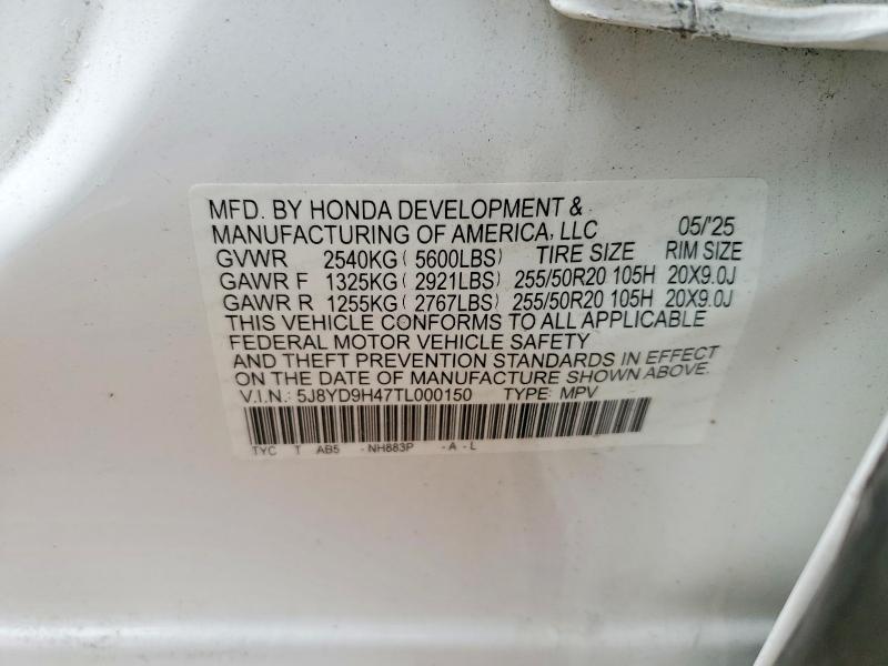2026 Acura Mdx მანქანა იყიდება აუქციონზე, vin: 5J8YD9H47TL000150, აუქციონის ნომერი: 57698816