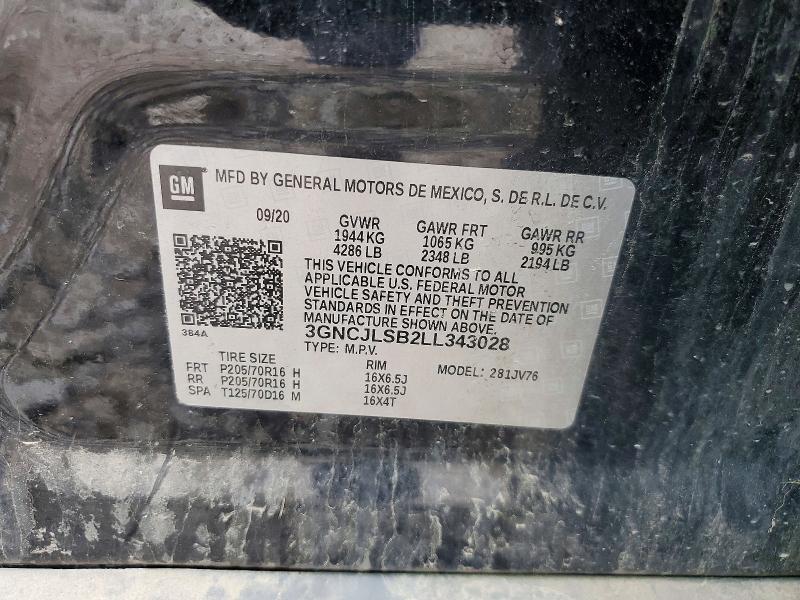 59971696 :رقم المزاد ، 3GNCJLSB2LL343028 vin ، 2020 Chevrolet Trax مزاد بيع