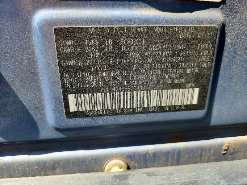 2011 Subaru Outback მანქანა იყიდება აუქციონზე, vin: 4S4BRBCC9B3436522, აუქციონის ნომერი: 63513736