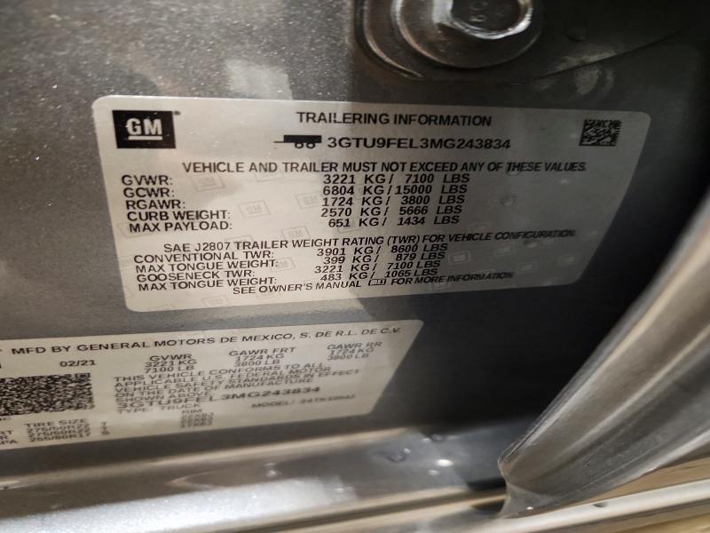 63052686 :رقم المزاد ، 3GTU9FEL3MG243834 vin ، 2021 Gmc Sierra مزاد بيع