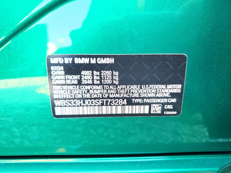 61133706 :رقم المزاد ، WBS33HJ03SFT73284 vin ، 2025 Bmw M3 مزاد بيع