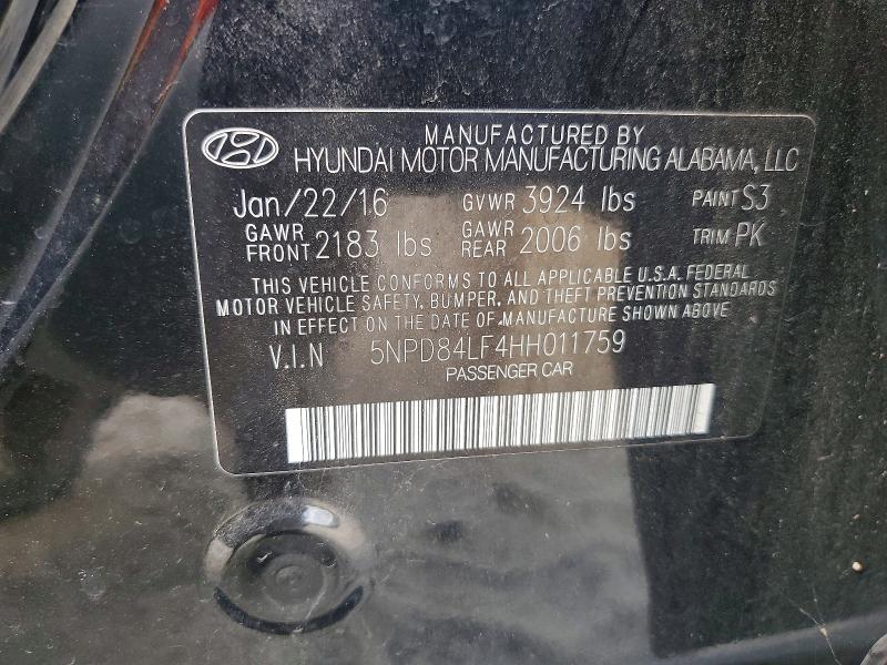 62943456 :رقم المزاد ، 5NPD84LF4HH011759 vin ، 2017 Hyundai Elantra مزاد بيع