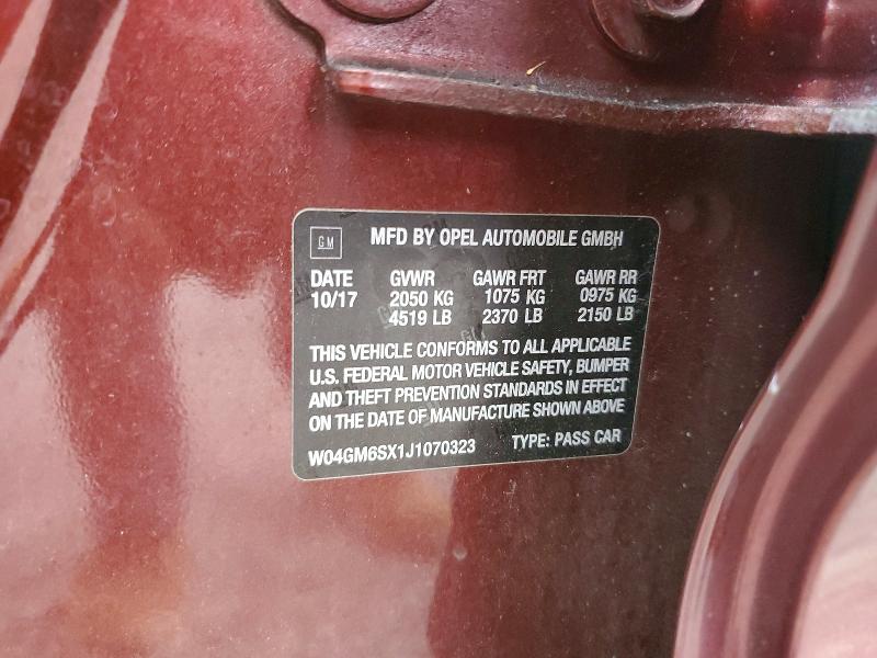 2018 Buick Regal მანქანა იყიდება აუქციონზე, vin: W04GM6SX1J1070323, აუქციონის ნომერი: 61903266