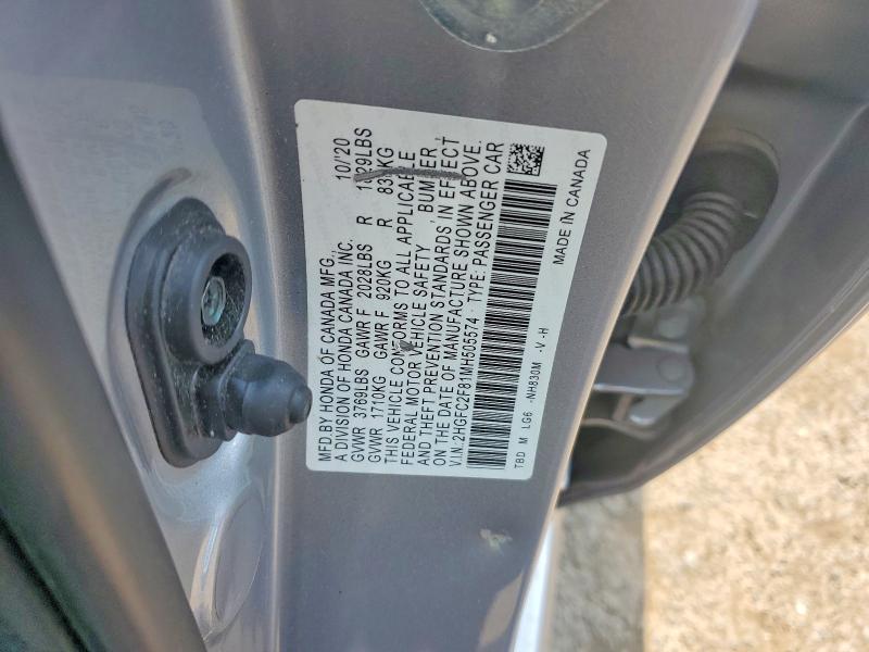 Продажа на аукционе авто 2021 Honda Civic, vin: 2HGFC2F81MH505574, номер лота: 59281476