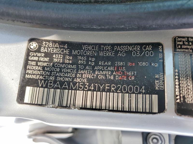 60417346 :رقم المزاد ، WBAAM5341YFR20004 vin ، 2000 Bmw 328 مزاد بيع