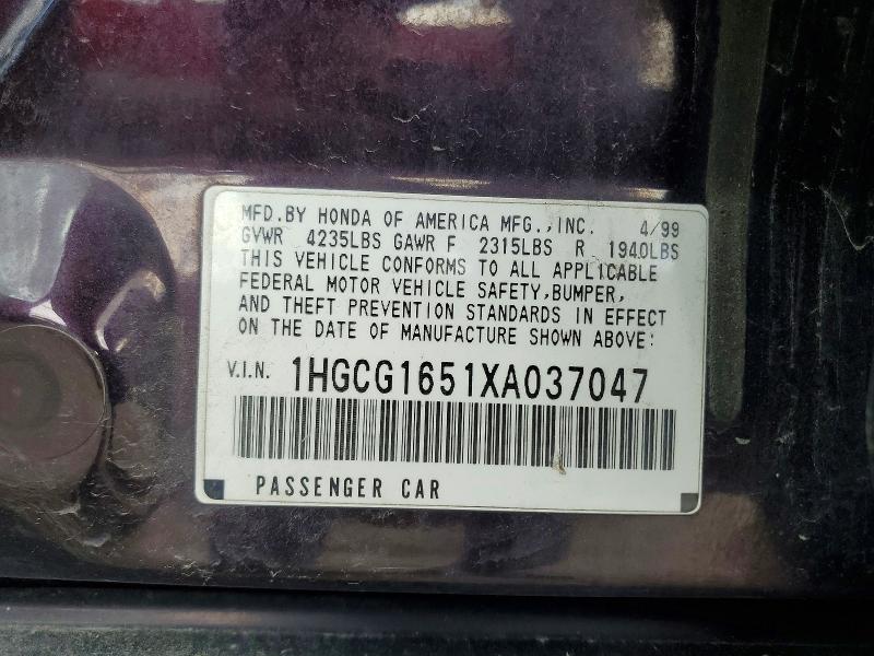 59384636 :رقم المزاد ، 1HGCG1651XA037047 vin ، 1999 Honda Accord مزاد بيع