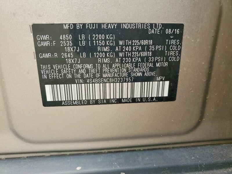 Aukcja sprzedaży 2017 Subaru Outback, vin: 4S4BSENC8H3237957, numer aukcji: 60961656
