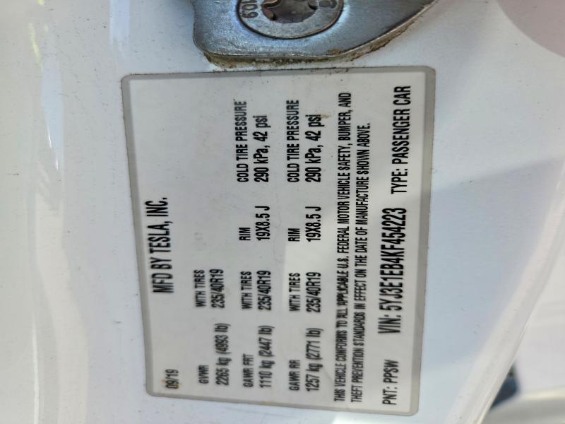 62336846 :رقم المزاد ، 5YJ3E1EB4KF454223 vin ، 2019 Tesla Model 3 مزاد بيع