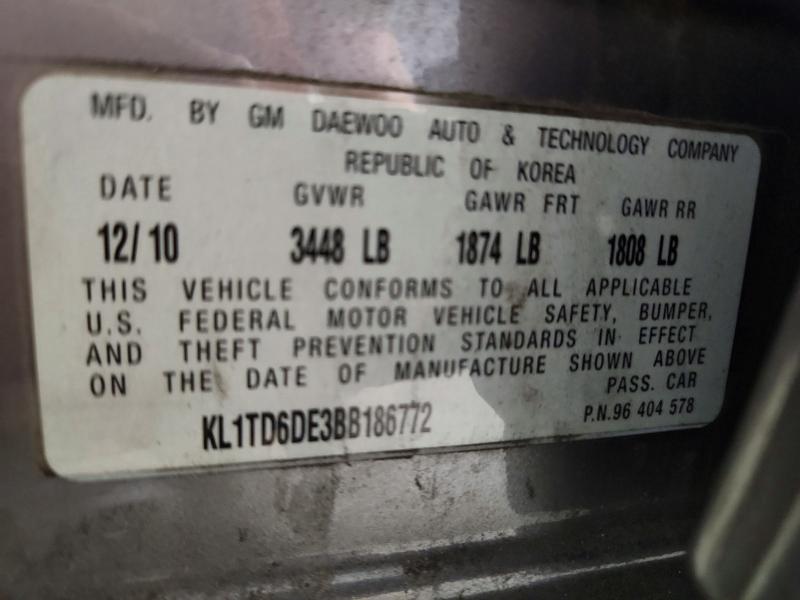 2011 Chevrolet Aveo მანქანა იყიდება აუქციონზე, vin: KL1TD6DE3BB186772, აუქციონის ნომერი: 59799546