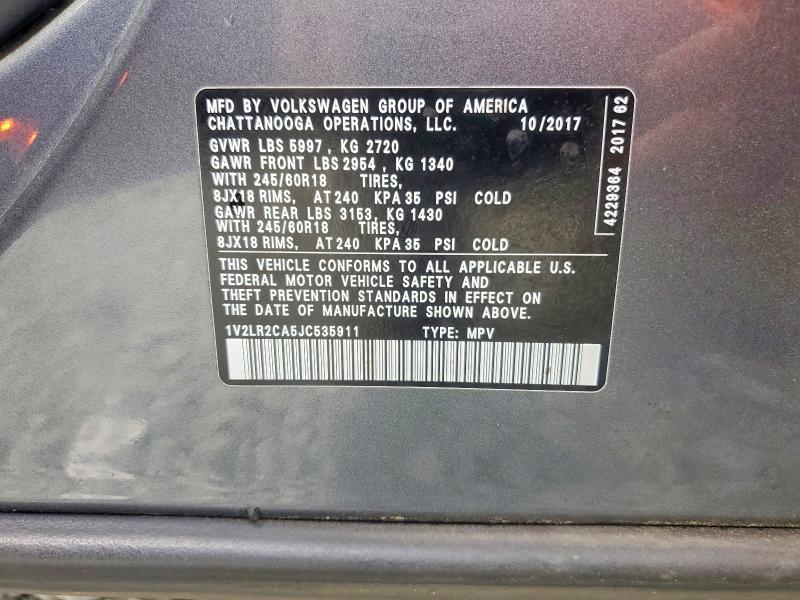 61171156 :رقم المزاد ، 1V2LR2CA5JC535911 vin ، 2018 Volkswagen Atlas مزاد بيع