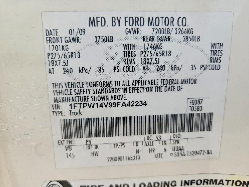 Продаж на аукціоні авто 2009 Ford F150, vin: 1FTPW14V99FA42234, номер лоту: 60016576